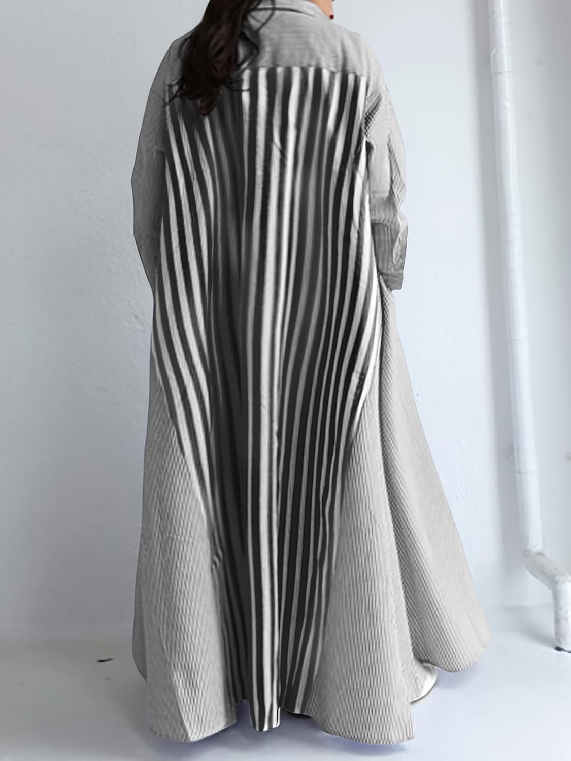 Women's Striped Maxi Dress Loose Long Sleeve Shirt Dress with Pockets Casual Oversized Midi Dress - Image 3