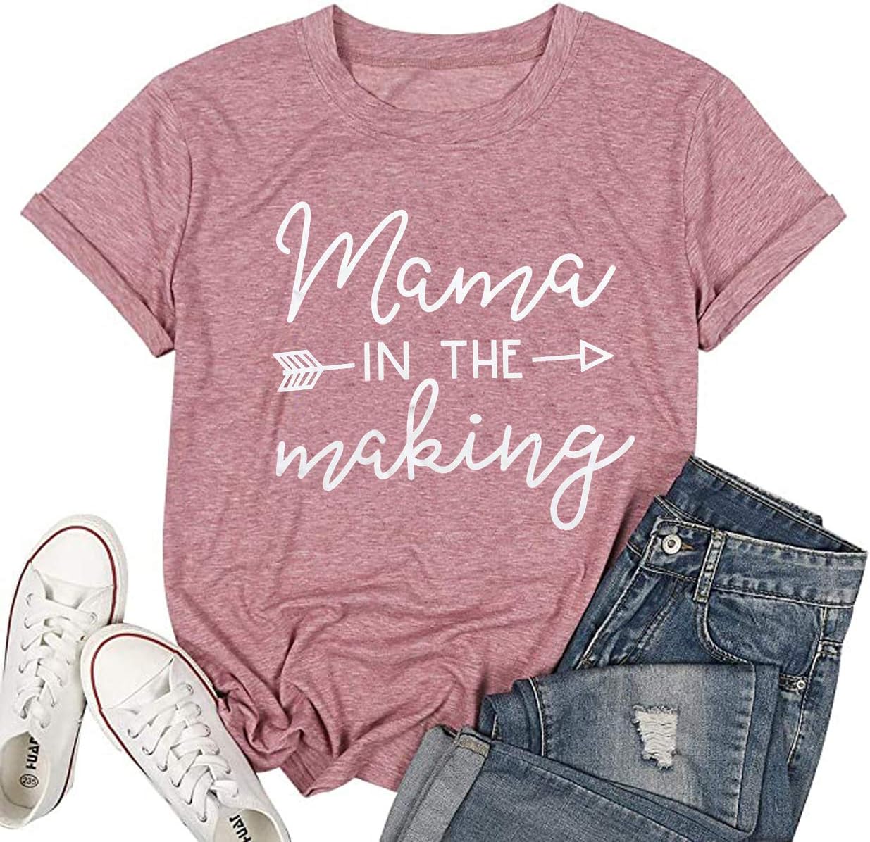 Mama in The Making Pregnancy Announcement T-Shirt Women Letter Print Short Sleeve Tops Tee