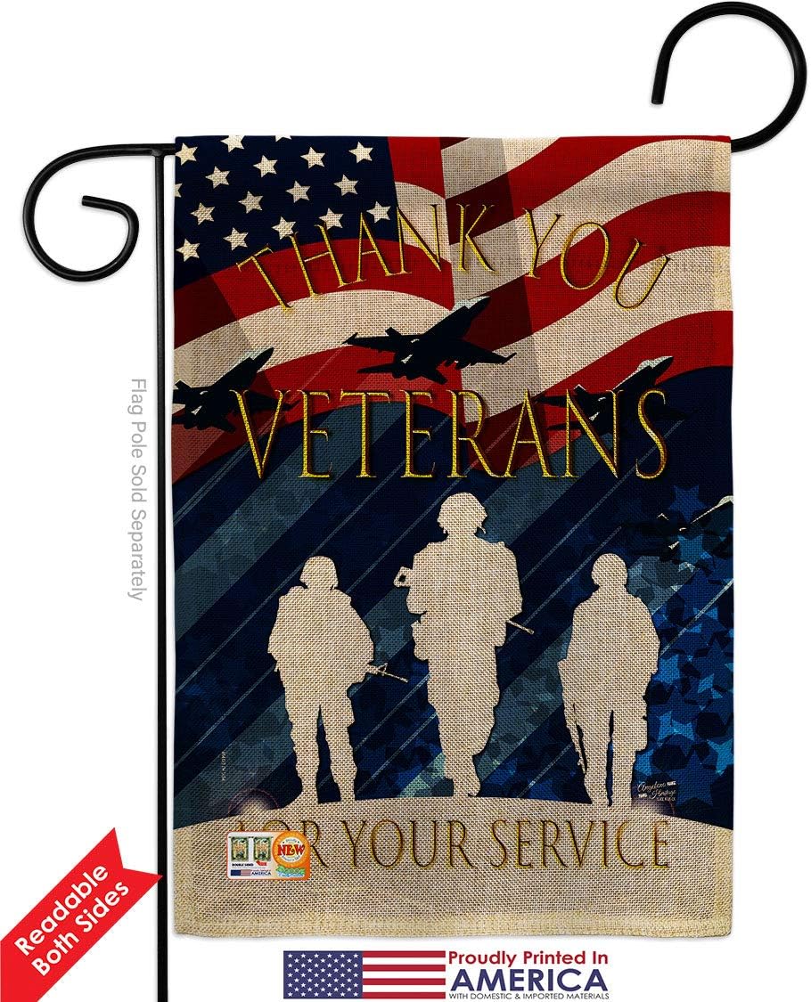 Thank You Veterans Burlap Burlap Garden Flag Set Wall Hanger Armed Forces Veteran All Branches Support Honor United State American Military Official Small Gift Yard House Banner Double-Sided 13 X 18.5