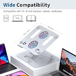 Adjustable Laptop Cooling Stand with 2 Quiet Fans & RGB Lighting, Aluminum Alloy & Foldable Ergonomic Design for MacBook, Lenovo, ASUS, Dell 10-16 Inch, Perfect for Gaming, DJ, Office - Silver