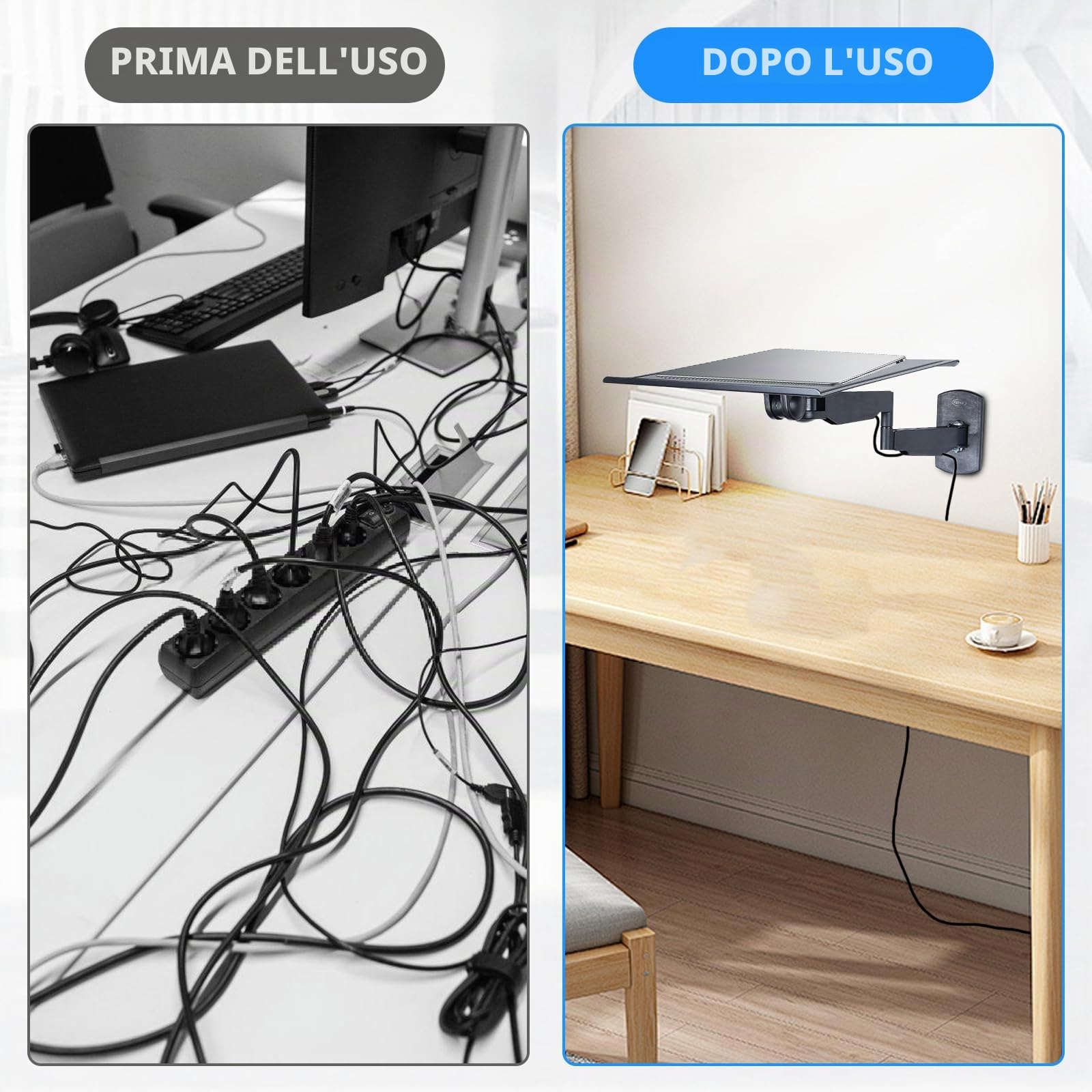 Upgrade 2025 - Supporto da parete per laptop con braccio telescopico, 400 x 300 mm, piastra di conducibilità di 90°, girevole a 180°, per laptop, tablet, notebook e tastiera