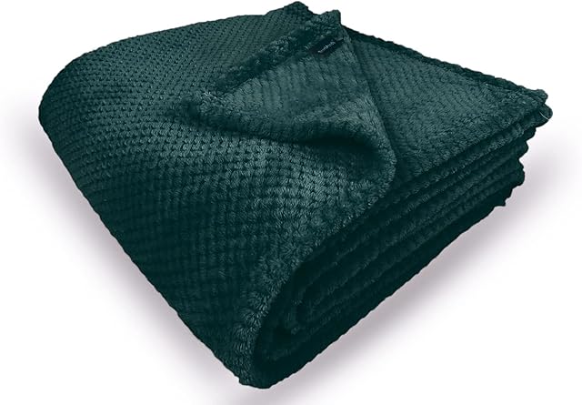 Bear & Panda Waffle Flannel Fleece Mink Throw - Sofa /Bedspread/ travel Blankets  Honeycomb Super Soft, light-weighted, Warm, Cosy Large Size Single, Double, King - Forest Green, Double (150x200cm)
