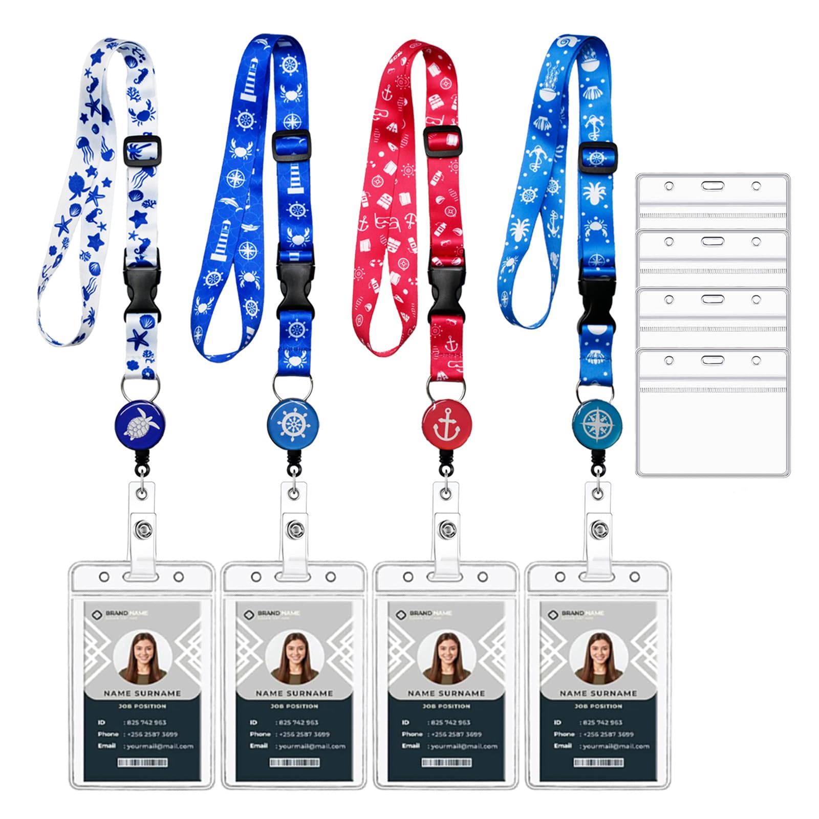 4 Pack Cruise Lanyard for Ship Cards Waterproof Lanyards with 8 PCS Clear ID Badge Holder Retractable Badge Reel Cruise Essentials Accessories