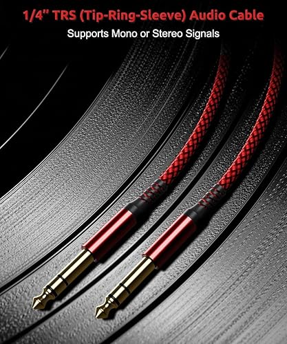 Miniatura 33 de Elebase Cable TRS para instrumento de 1/4 de pulgada, paquete de 2 unidades de 10 pies, cable recto de interconexión de audio estéreo macho de 0.250