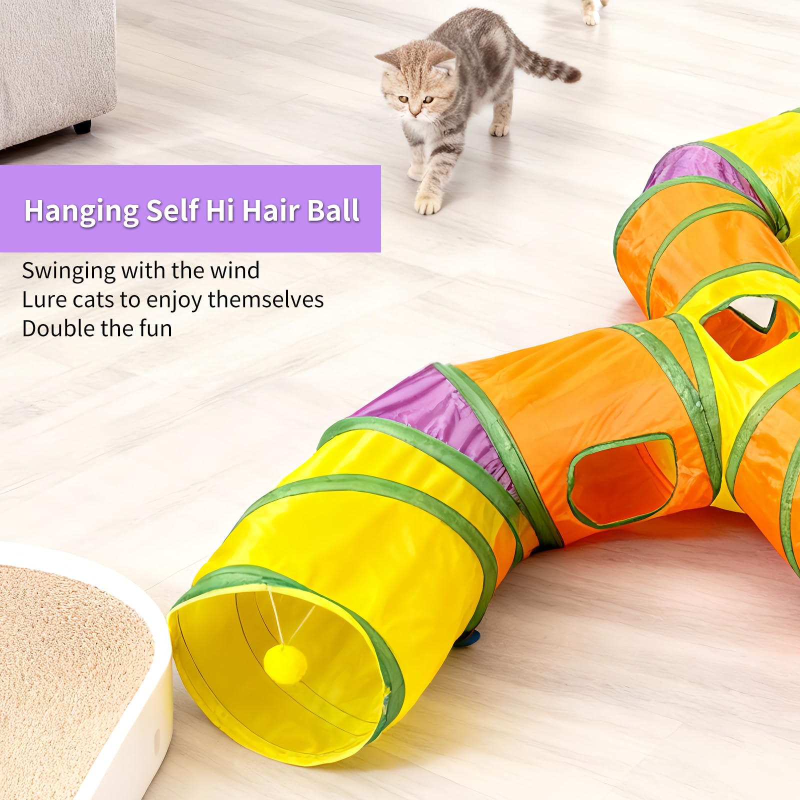 Katzentunnel groß, Zusammenklappbarer Spieltunnel Wege Faltbar Kätzchen Tunnel mit hängenden Pompons Pop-Up-Labyrinthhaus-Spielzeug für Welpen Hamster Kaninchenz