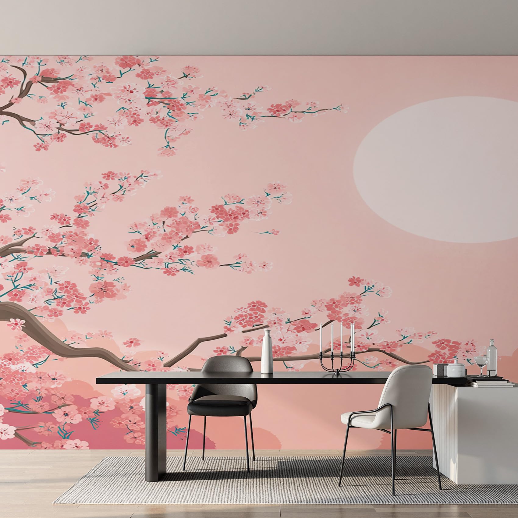 Papier peint fleur de cerisier pour masquer un mur abîmé