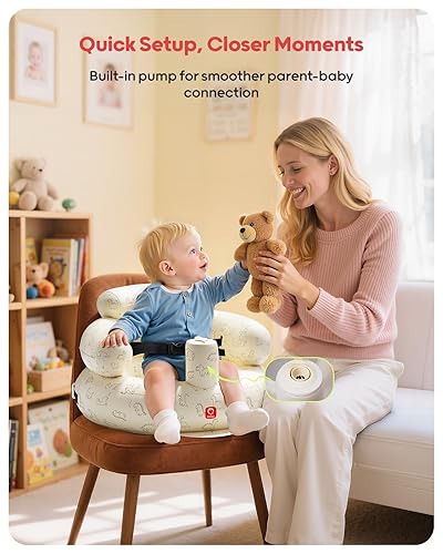 Miniatura 5 de QPAU Asiento de bebé inflable con arnés de seguridad para bebés de 3 meses en adelante, asientos de piso de bebé para sentarse, asientos de bebé