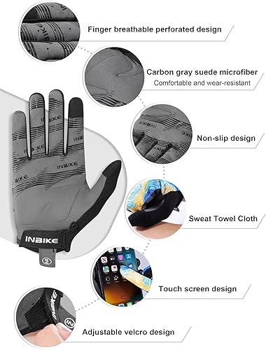 Miniatura 4 de INBIKE Guantes de ciclismo para hombres y mujeres, guantes de bicicleta transpirables con dedos completos, antideslizantes, pantalla táctil,