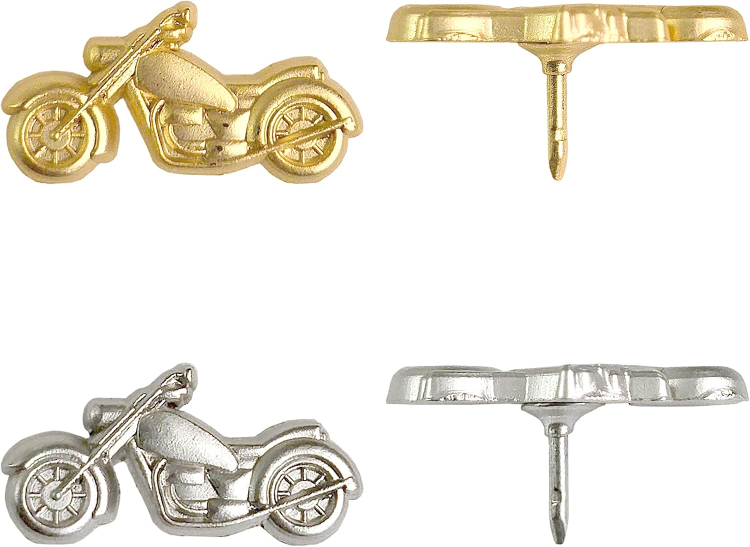Motorcycle Push Pins - Gold Metal Motorcycle Pins - for Cork Board, Maps, or Lapel Pin Use - Designed in USA - Set of 20