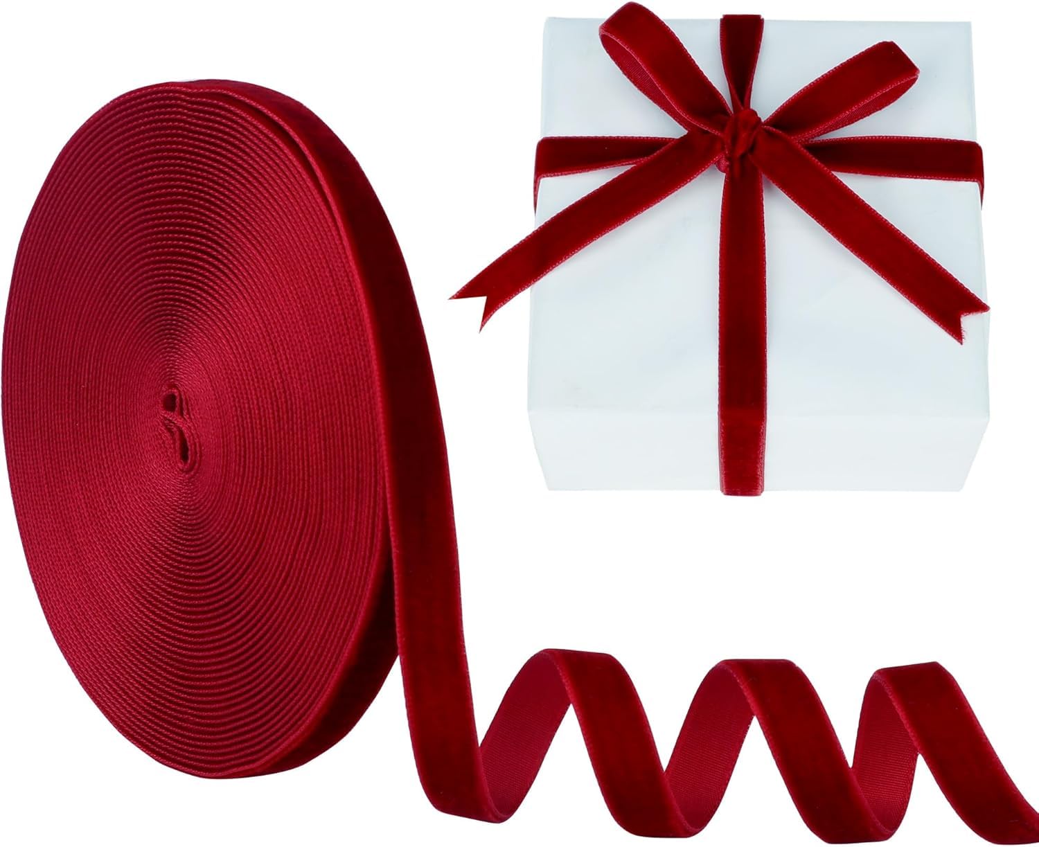 Forty Wing 10 Meter Red Velvet Ribbon for Christmas Home Decoration Item Gift Wrapping Bow Making Wreath DIY Crafts (Red)