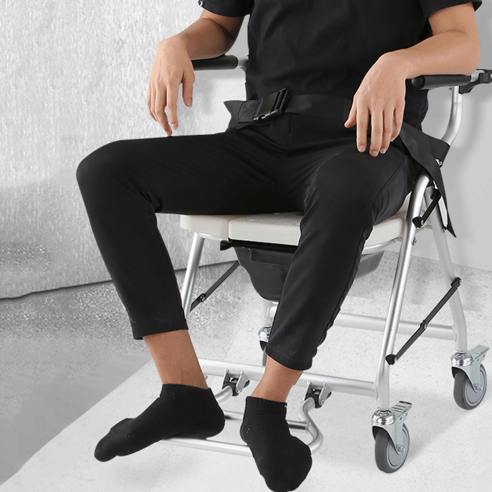 Silla de ducha plegable con brazos y respaldo con ruedas de freno, silla de ducha para ancianos con ruedas, silla de ducha plegable para personas mayores