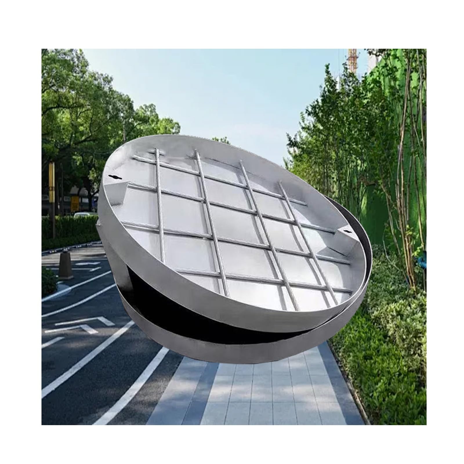 GJMSSMY Invisible Round Stainless Steel Manhole Cover, Heavy-Duty In-Ground Septic Lid, Easy Installation, High Load Capacity (80CM/31.5IN) for Outdoor Use