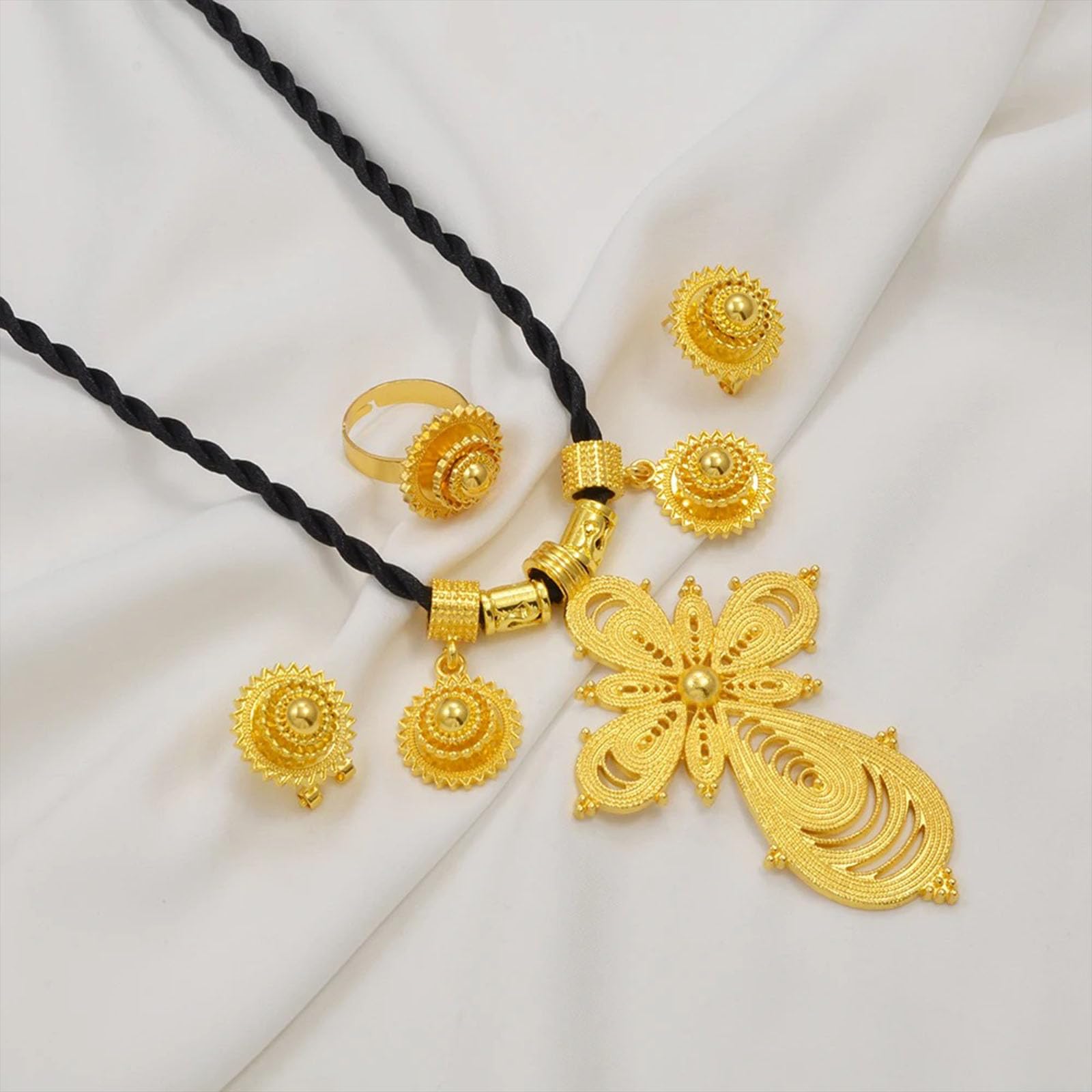 Set di gioielli etiopi per le donne etiope eritreo set di gioielli per le donne croce etiope set di gioielli collana orecchini anello africano eritreo accessori da sposa