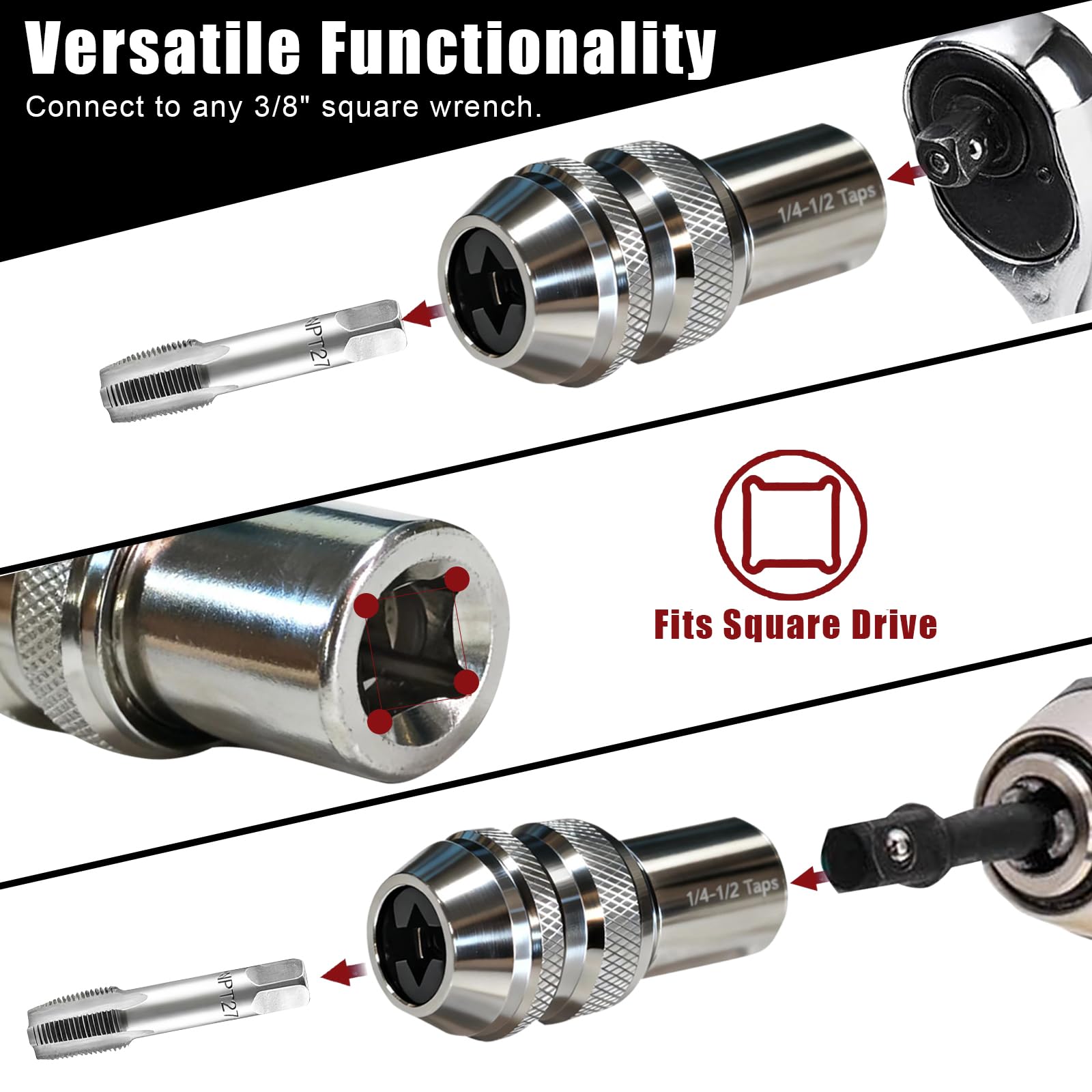 Gewindebohrer Adapter aus Cr-Mo Stahl, verstellbares Spannfutter, kompatibel mit Akkuschrauber & Bohrmaschine – 3/8" Drive, 6-1/2", Werkzeughalter zum sicheren Herausziehen von Schrauben