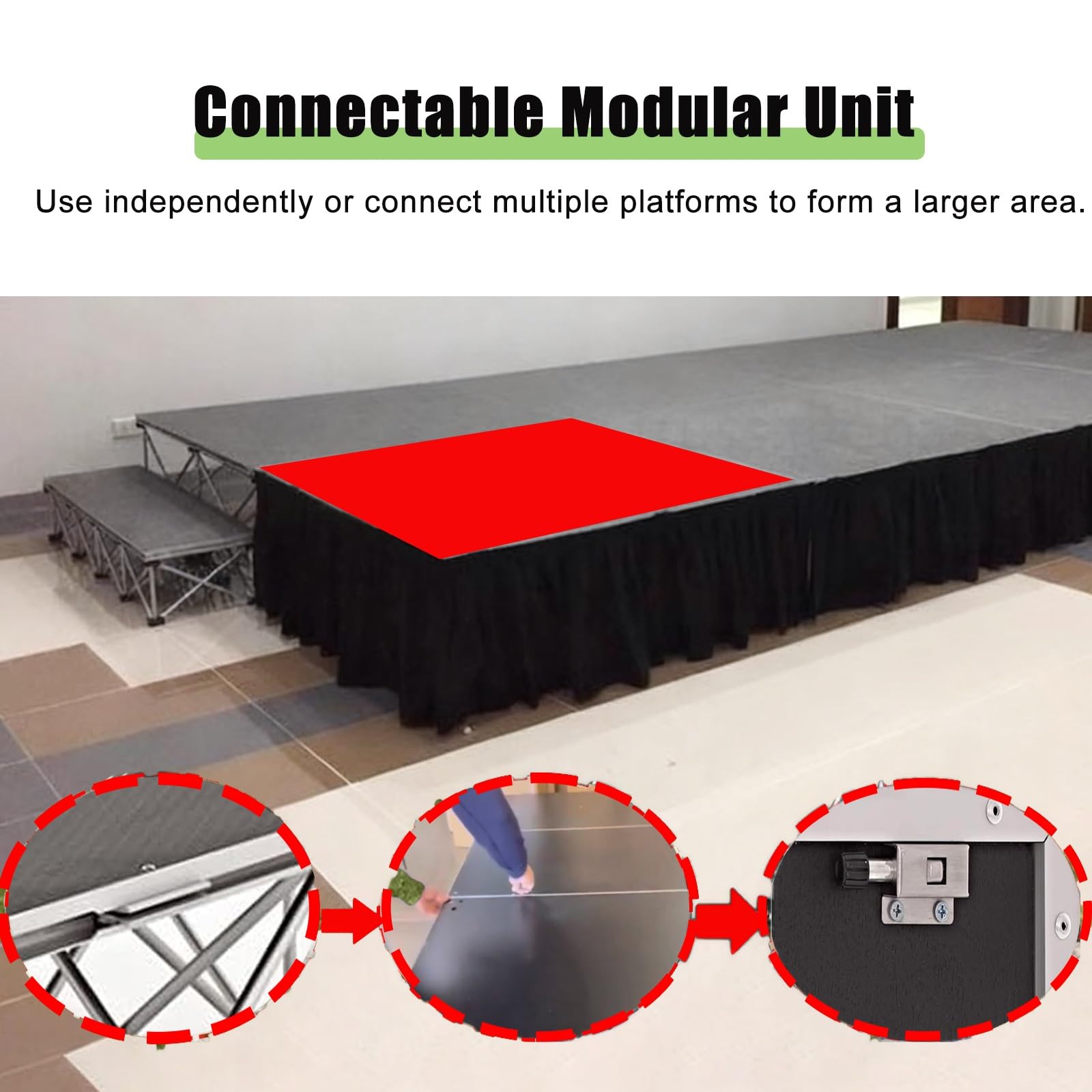 Piattaforma di palcometria portatile, pavimento di danza in alluminio pieghevole con superficie antiscivolo, riser modulari collegabili per concerti, matrimoni, eventi, facile installazione dell'uso e