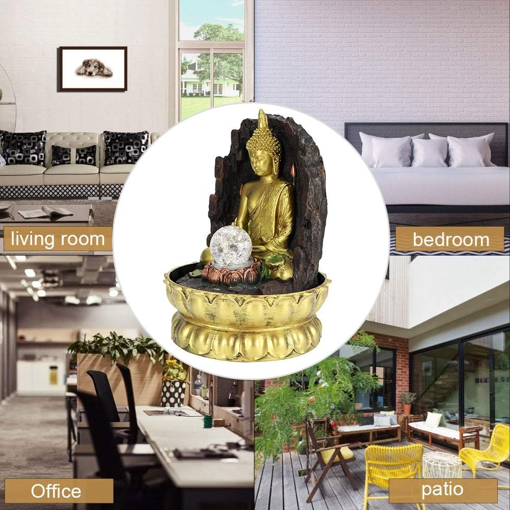 Tabletop Fountain,Meditating Buddha Statue LED Lighted Tabletop Fountain Small Interior Water Feature with Calming and Relaxing Water Soundfor Home and Office - Mini Decorative Fountain(US)