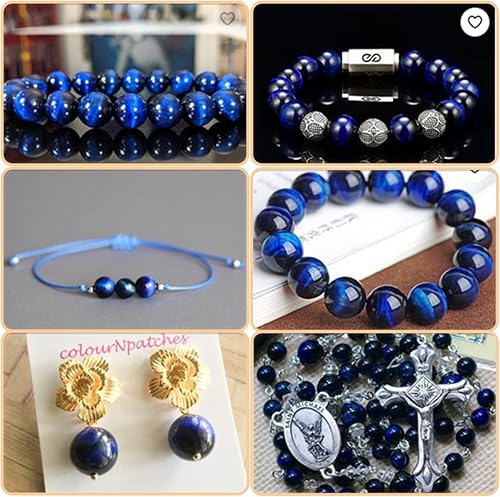 Miniatura 5 de GEM-Inside - Piedra preciosa de ojo de tigre azul lapislázuli de 0.394in, cuentas sueltas teñidas de color redondo, piedra energética de cristal