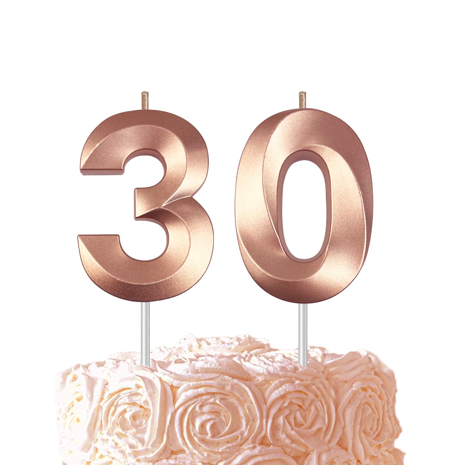 Rose Gold Birthday Number 30 Candles for Wedding Party Cake Decorations