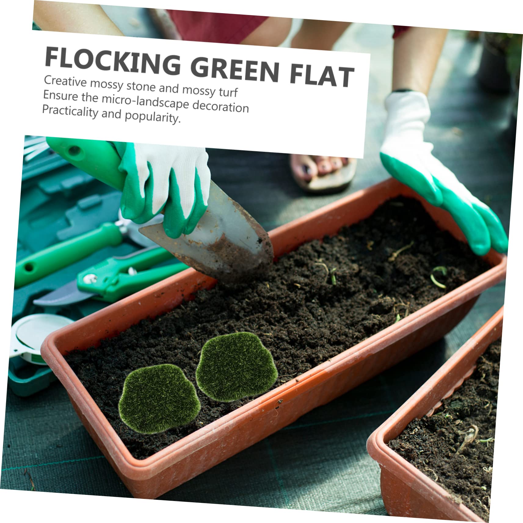 Unomor 13pcs Flocking Moss Stone Ornament Simulation Stone DIY Decor for Home Yard Garden