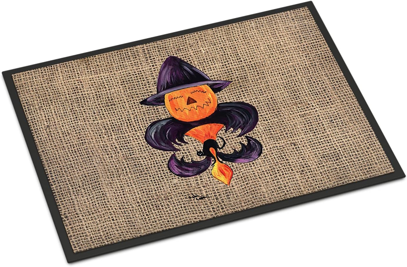 Caroline's Treasures 8748MAT Halloween Pumpkin Bat Fleur de lis Doormat 18x27 Front Door Mat Indoor Outdoor Rugs for Entryway, Non Slip Washable Low Pile, 18H X 27W