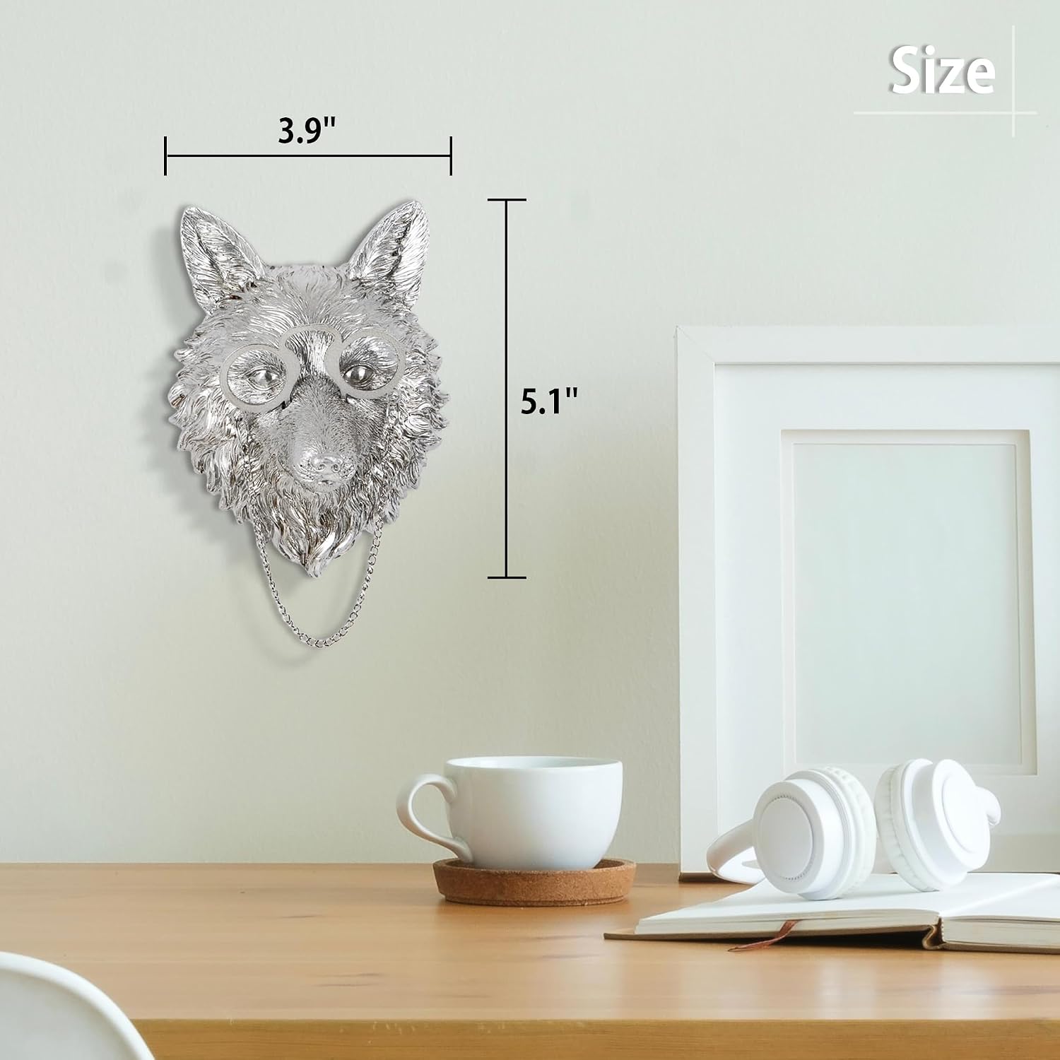 UITWMKTG Silver Animal Head Wall Decor Modern Home Decor Resin Animal Sculptures Wall Mount Vintage Head Wall Art for Living Room Hanging Decoration Fox image 4