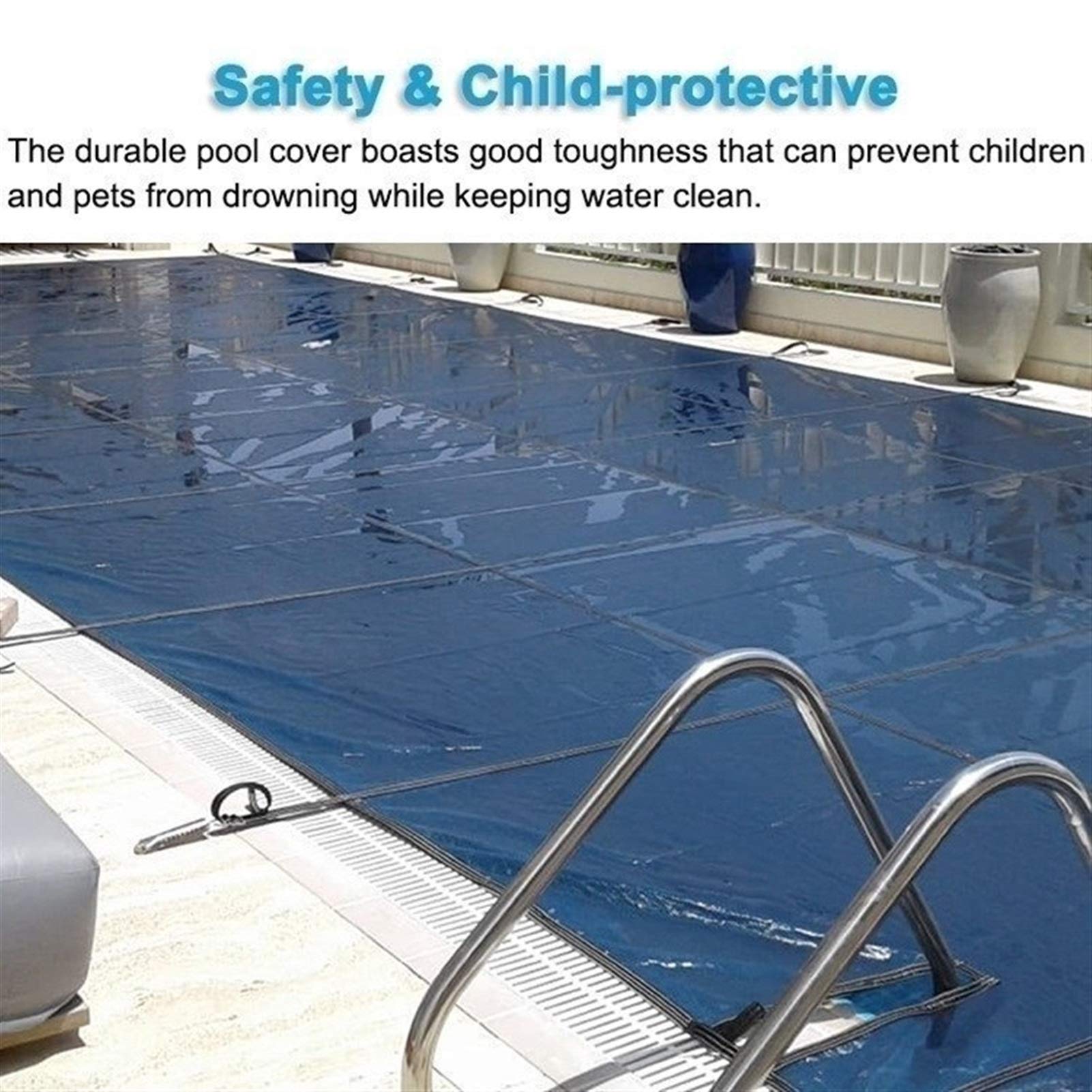 Cobertor Cubierta Fundas para Piscinas, Invierno Cubierta de Seguridad para Piscina Enterrada para Niños / Mascotas Seguro, Los Accesorios de Instalación Incluyen, Azul, 1m / 2m / 3m / 4m / 5m / 6m /