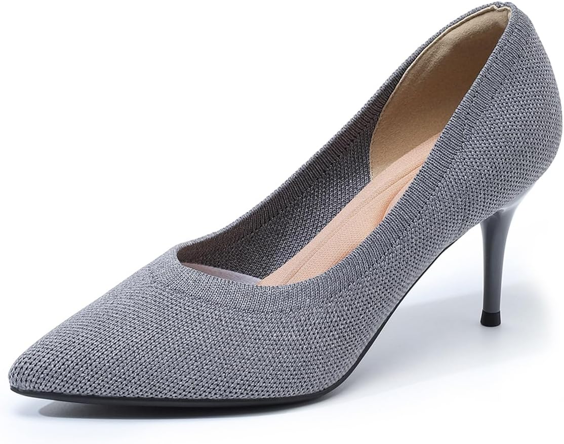 Women's Knit Mesh Kitten Heels Pumps Sexy Closed Pointed Toe Comfortable Breathe Slip-on Lightweight Stiletto Heels Dress Work Shoes for Casual Party Wedding
