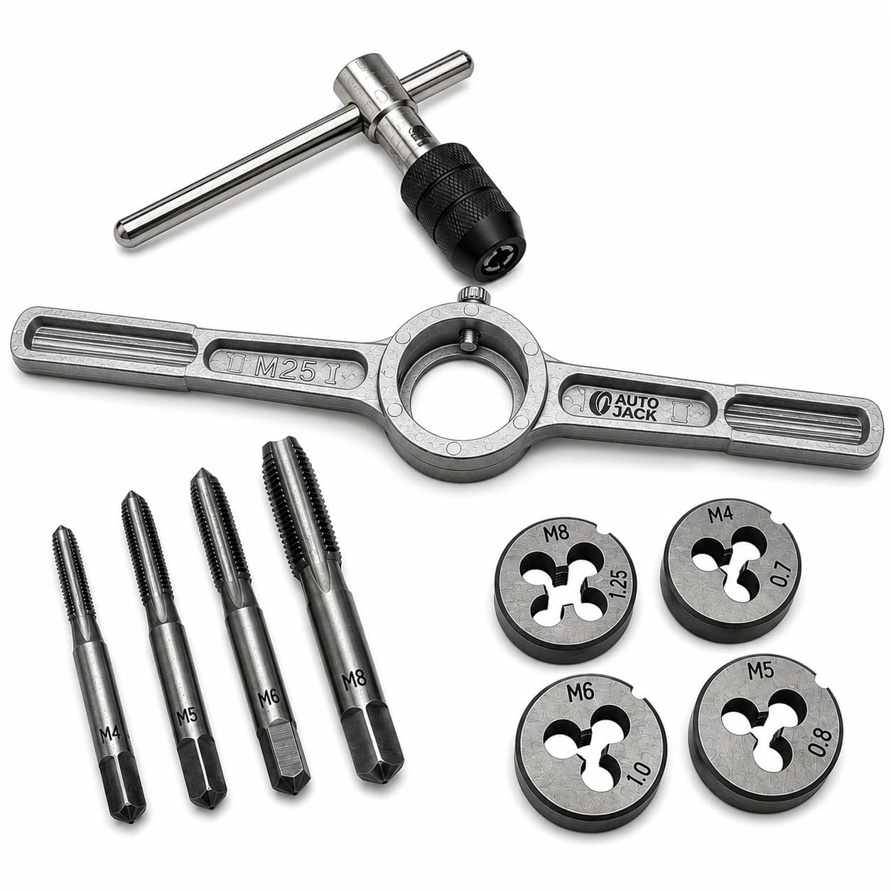 Autojack Silver 10 Piece Metric Tap And Die Set, Thread Tap Set M4-M8 Tool
