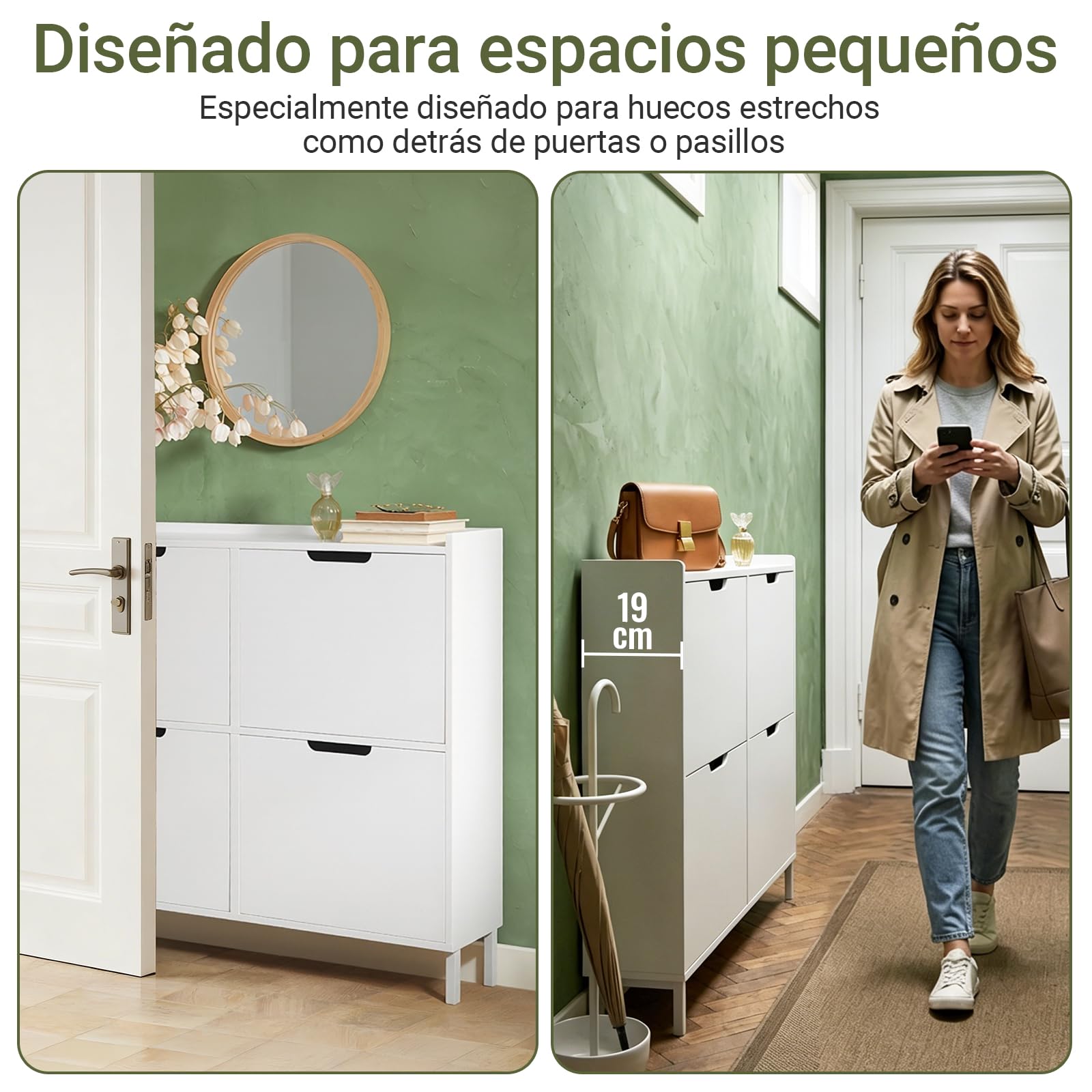 SoBuy Zapatero Estrecho con 4 Solapas – Mueble Zapatero Entrada Recibidor, Armario Zapateros Estrecho de Madera para Pasillo Estrecho y Entrada, 100x19x91 cm, Blanco FSR100-W