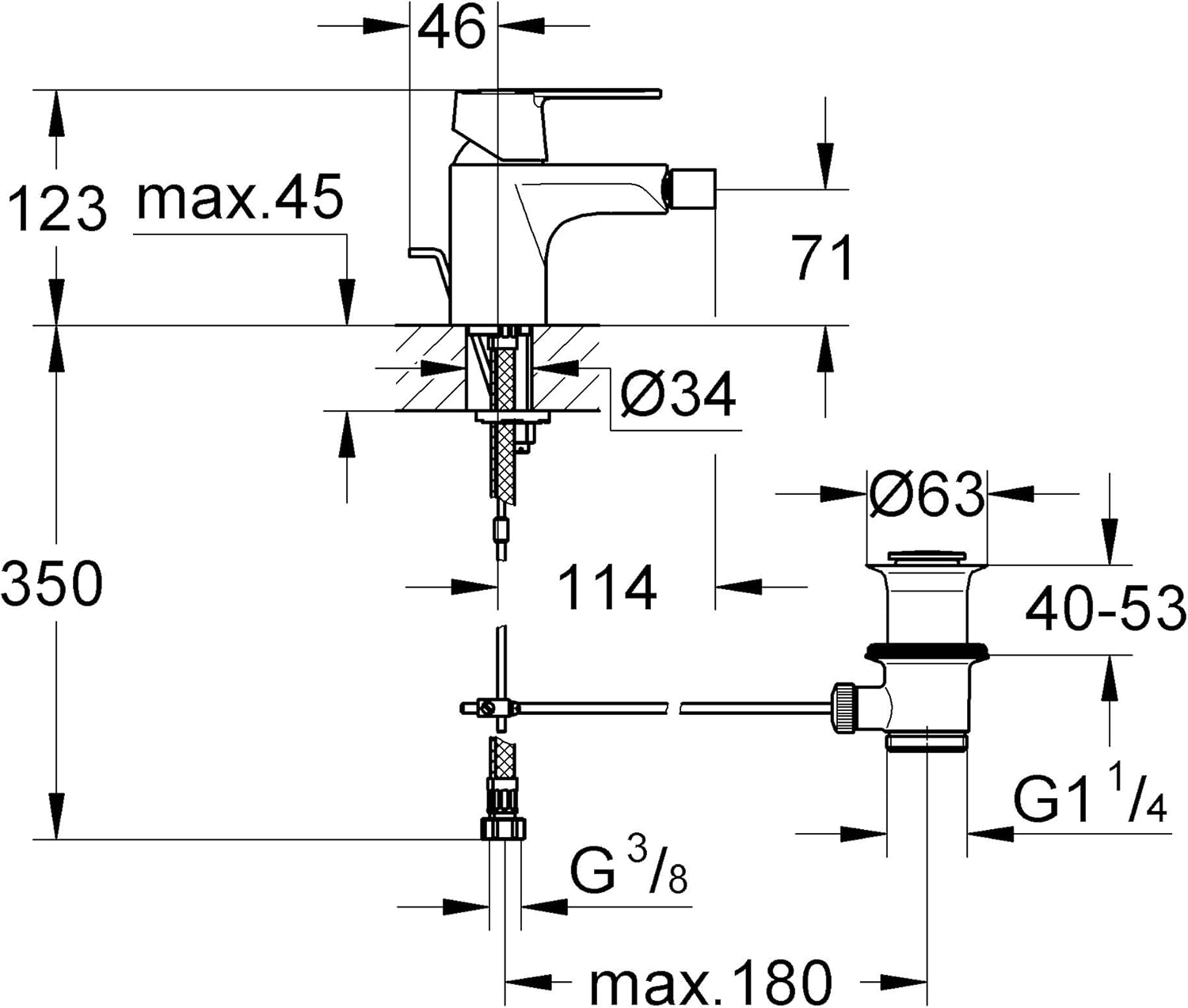 GROHE 32885000 | Get Single-Lever Bidet Mixer | Pop-Up Waste