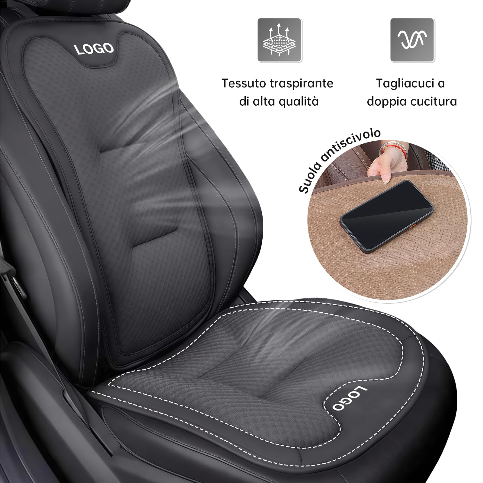 Cuscino Coprisedile Traspirante Universale per Auto, Tessuto a Rete, Fondo Antiscivolo per Conducente, Camion e Veicoli