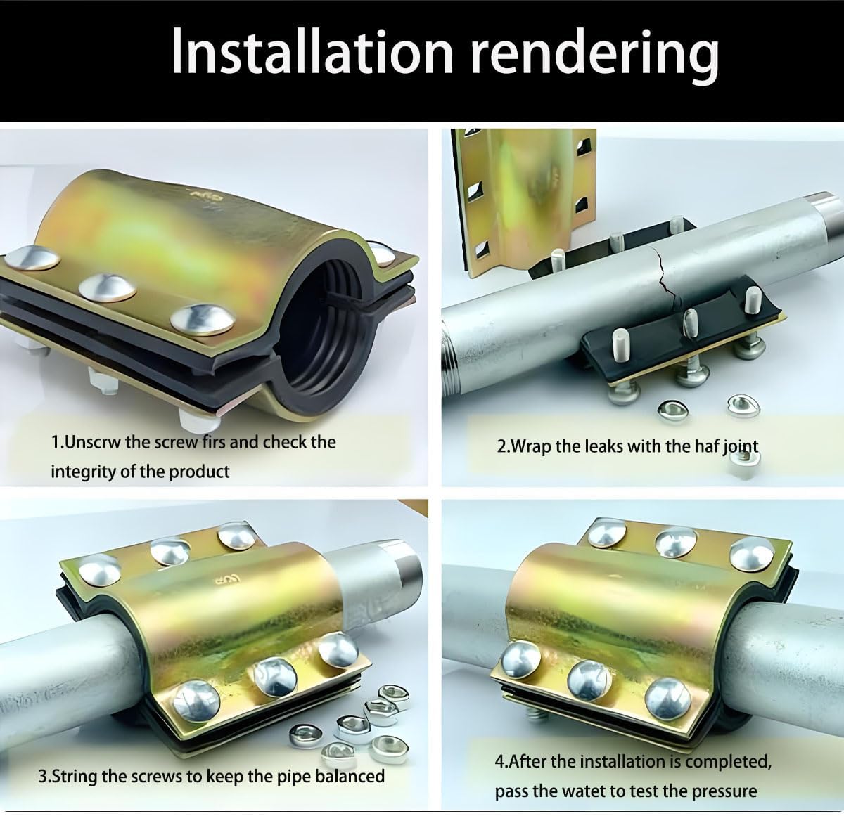 1 Pcs 1-1/2Inch Pipe Repair Clamp for About 1.89 Inch Outer Diameter, Water Pipe Leak Repair Clamp Kit for Plastic and Metal Pipes (PE/PVC/PPR/Steel/Iron)