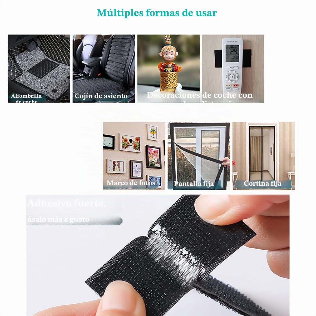 Belcro Adhesivo Fuerte 5 Metros x 50mm Hook Loop Autoadhesivo Cinta Rollo Doble Cara, Reutilizable Negro Tiras Autoadhesivas Nylon Doble Cinta Cara Para Oficina Doméstica Cocina Alfombra