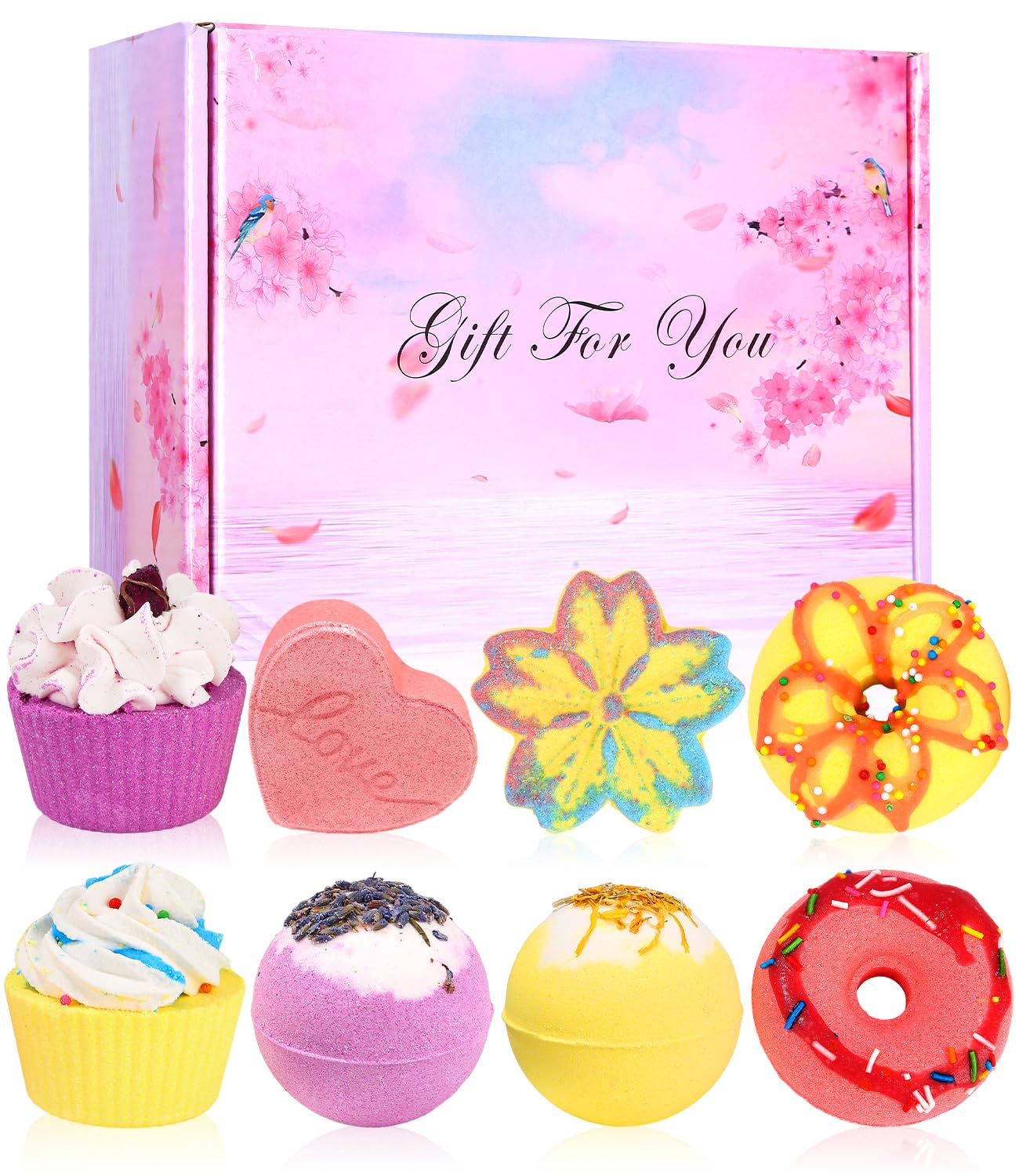 Bath Bombs Zestaw upominkowy, 8 sztuk kulek do kąpieli dla dzieci, organiczne naturalne kule do kąpieli, walentynkowe prezenty świąteczne Bombka do kąpieli dla kobiet