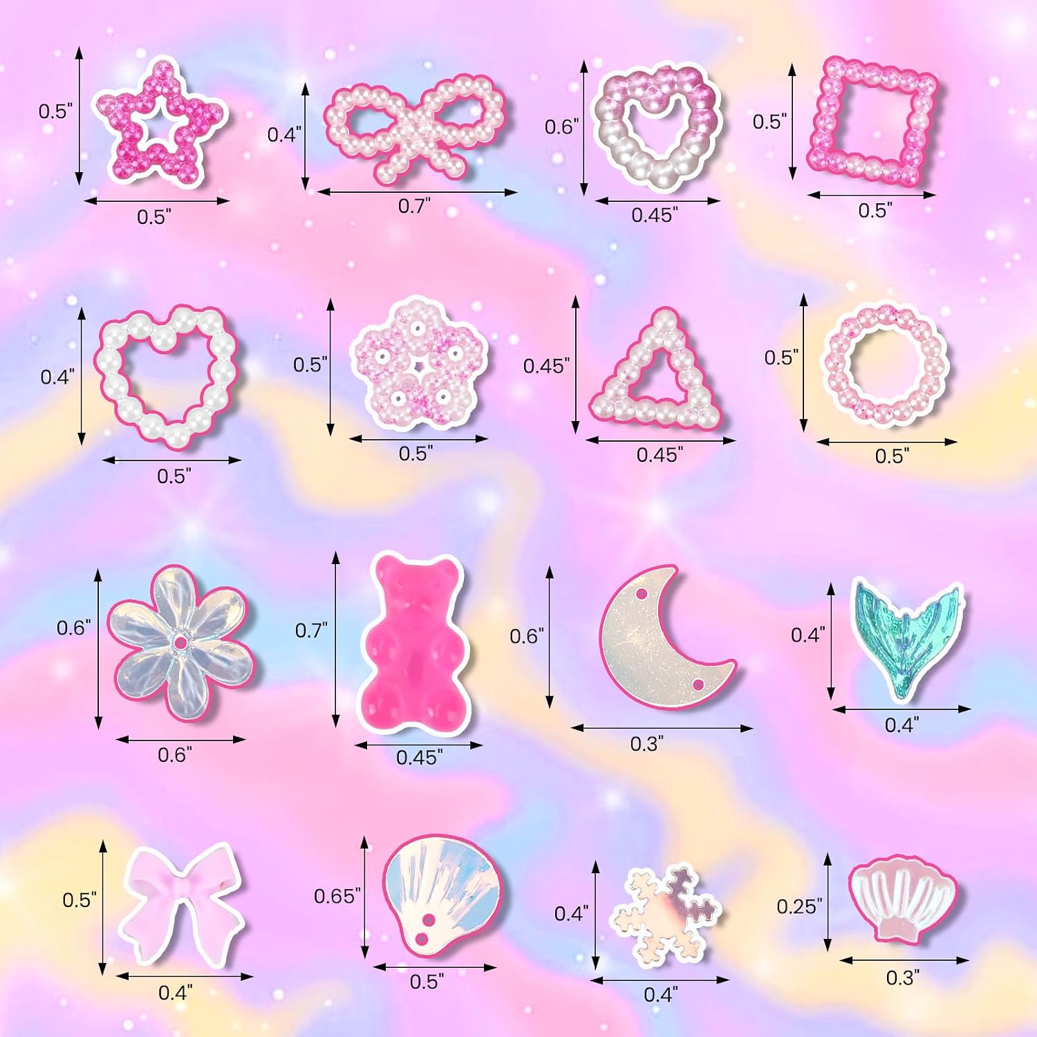 Namifin 3D Pink Nail Charms Bulk Gummy Bear Butterfly Bow Assorted Nail Charms Set Planet Cherry Gems Cute Heart Star Pearls Nail Charms for Nail Art DIY Supplies Accessories