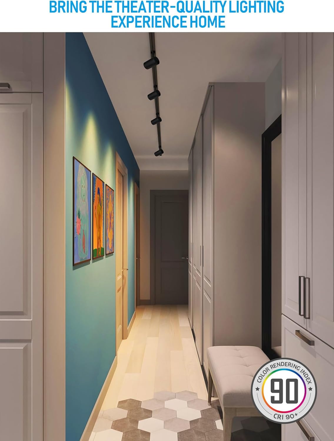 LEONLITE 8.5W 8 Lights LED Track Lighting Kit, (8) H Track Light Heads & 12FT Track Rail & (2) I Connectors & (1) Floating Canopy Connector, ETL, CRI90, 36° H Track Light, 2700K Soft White, Black