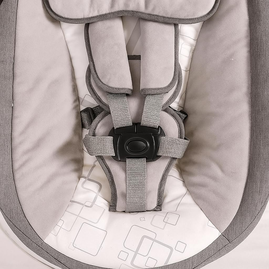 BEBE2LUXE Ava Balancelle Bébé/Transat Bébé Électrique jusqu'à 9kg, Télécommande, Bluetooth pour Smartphone, Harnais de Sécurité 5 Points