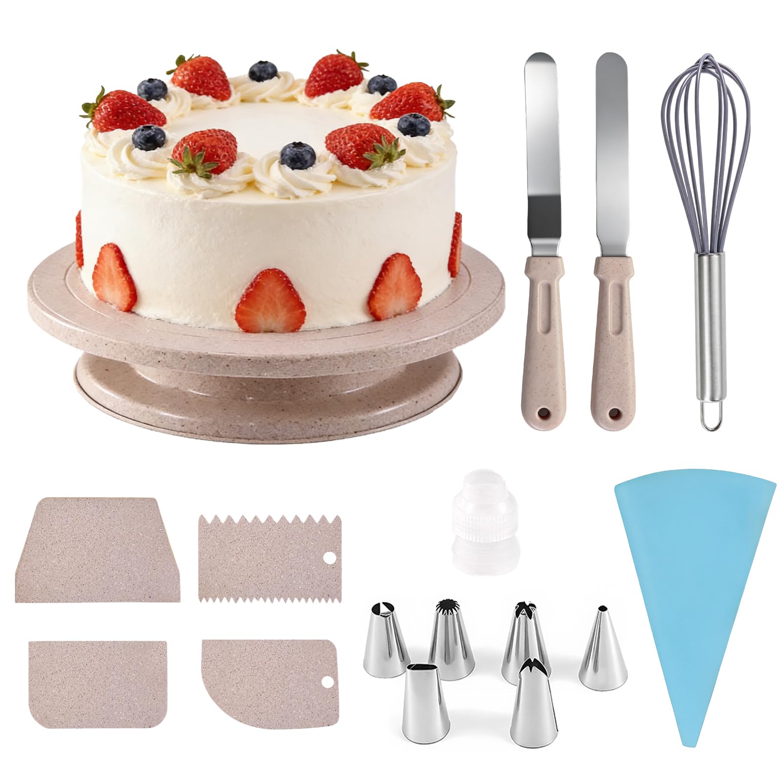 16pcs Cake Decorating Set, Rotating Cake Turntable,2 Spatula, Piping Bags