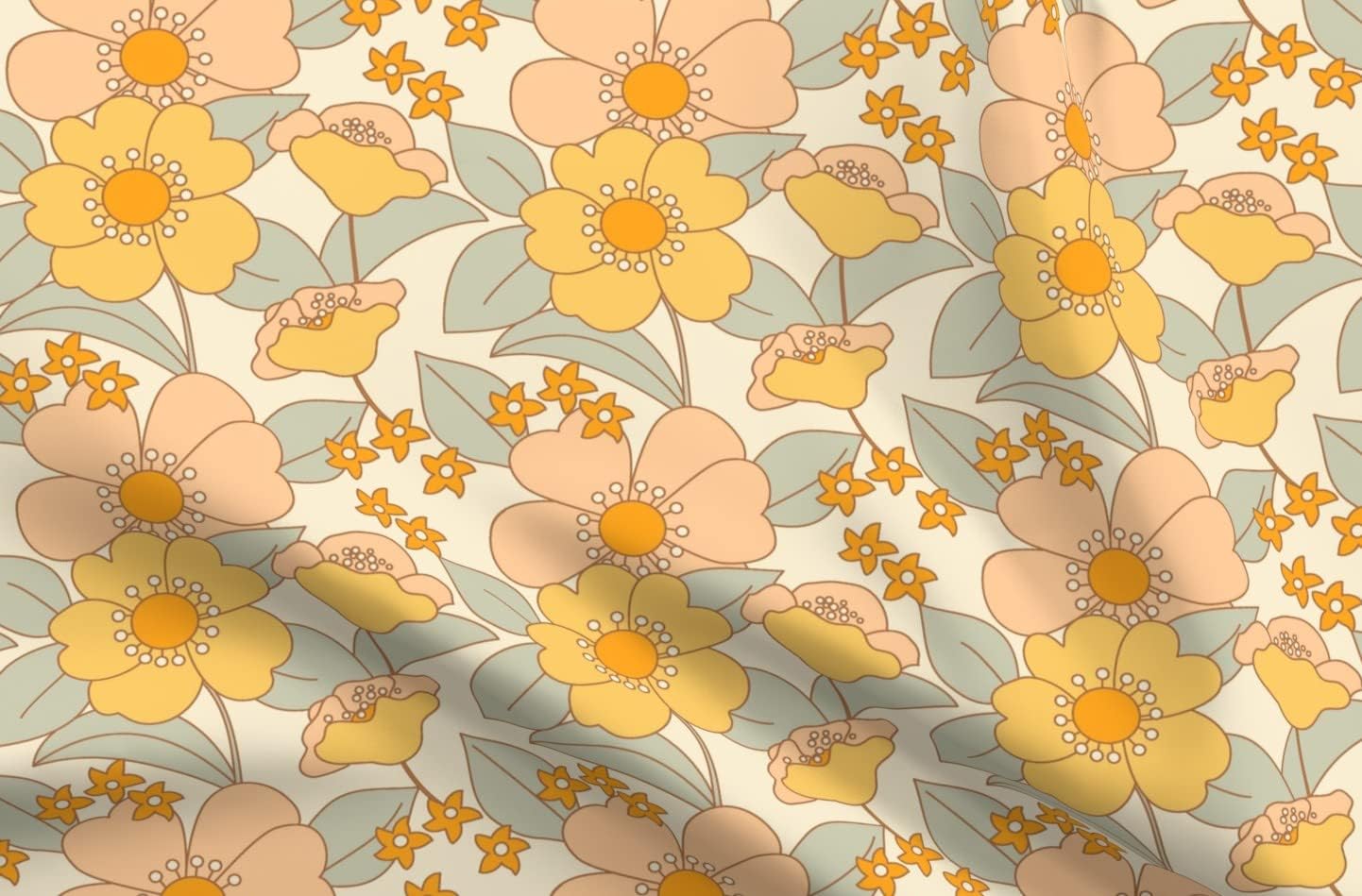 Spoonflower Fabric - 70S Flowers Sunshine Vintage Retro Deco Decor Printed on Minky Fabric by The Yard - Sewing Baby Blankets Quilt Backing Plush