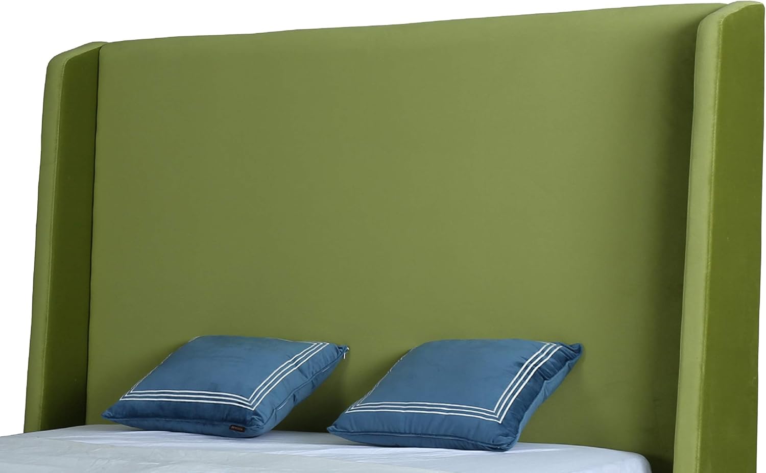 Manhattan Comfort Parlay Full Size Bed Frame with Headboard Upholstered in Soft Velvet, Minimalist Mid Century Modern Design, Solid Wood Construction, No Box Spring Needed, Slats Included, Pine Green