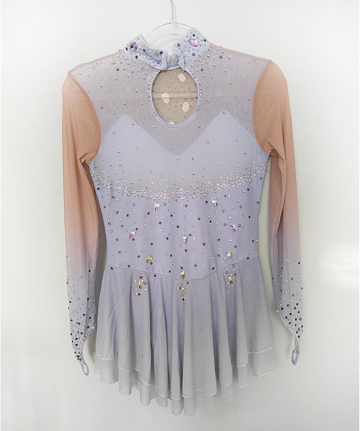 Girl's Purple Gradient Figure Skating Skirt with Long Sleeved High Collar