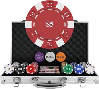 HEITOK Poker Chip Set 300PCS, Poker Chips 11.5 Gram Texas Hold 'em with Aluminum Case & Denominations from $1 to $500, Ideal for Blackjack & Casino Games