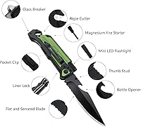 Vista 2 de ALBATROSS Cuchillo Plegable Táctico Profesional 6 en 1 - Multiherramienta de Supervivencia con Linterna LED, Rompecristales, Iniciador de Fuego