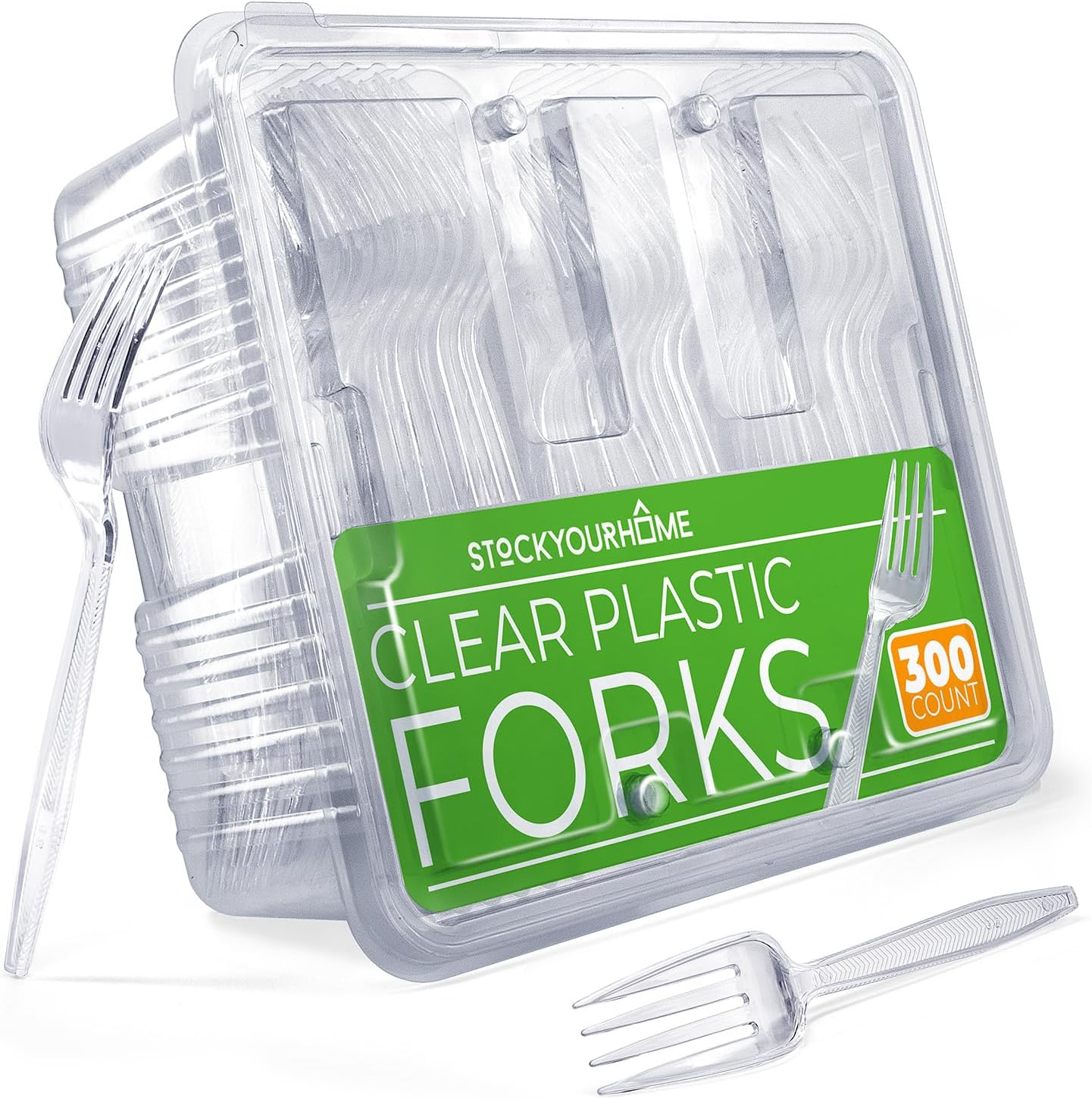Stock Your Home Clear Plastic Forks, Heavyweight Plastic Forks (300