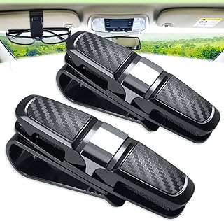 Amison 1 Glasses Holder for Car Sun Visor Clip 2 Pack Double Sunglasses Eyeglasses Mount with Ticket Card Slot