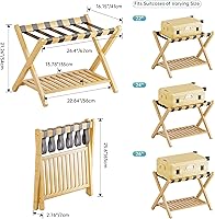 Vista 4 de SMIBUY Portaequipajes, soporte plegable de bambú para maleta con estante de almacenamiento para habitación de invitados, dormitorio, hotel, Natural