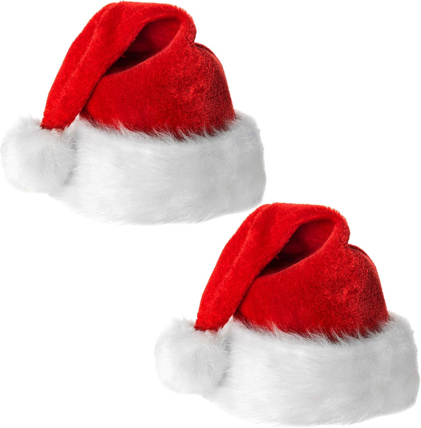 ELCOHO 2 Pack Santa Hat Plush Santa Hat Unisex Velvet Comfort Christmas Hats Extra Thicken Classic Plush for Christmas New Year Festive Holiday Party Supplies