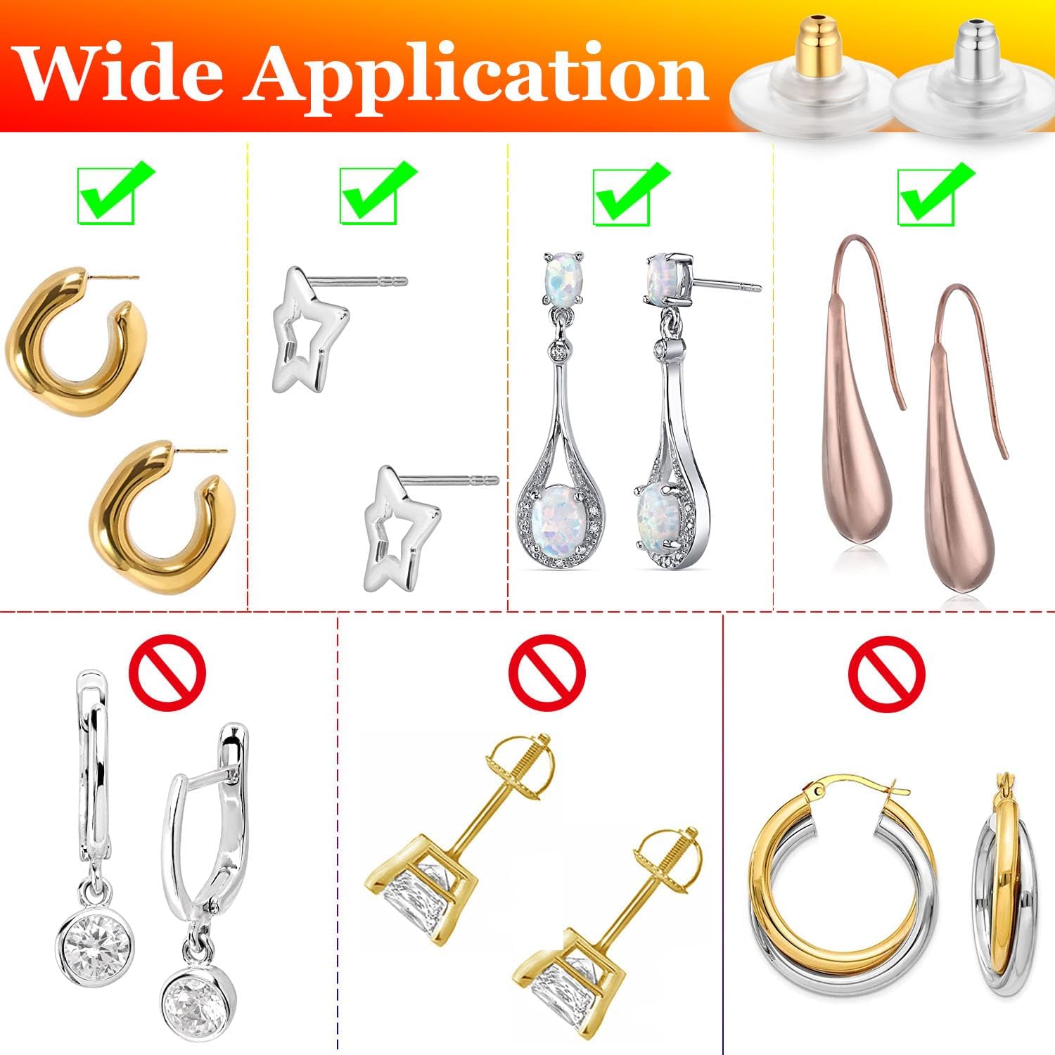 6 PCS 14K Gold Locking Earring Backs for Studs Droopy Ears Heavy Earrings, 925 Sterling Silver Hypoallergenice Earring Backs Replacements for Women Men (Gold) - Image 7
