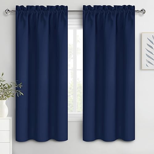 DWCN Cortinas opacas de color azul marino para dormitorio de 63 pulgadas de largo, juego de 2 paneles de cortinas de ventana con aislamiento térmico