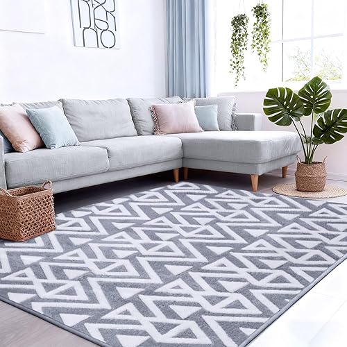 Ompaa Ultra Soft Shaggy Rugs Memory Foam Bedroom Carpet, Grey 4 x 6 Feet, Plush Geometric Textured Area Rugs for Living Room Couch Dorm Bedside Kids Girls Teens Room Nursery Decor Floor Mat
